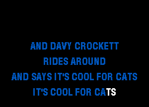 AND UAW CROCKETT
RIDES AROUND
AND SAYS IT'S COOL FOR CATS
IT'S COOL FOR CATS