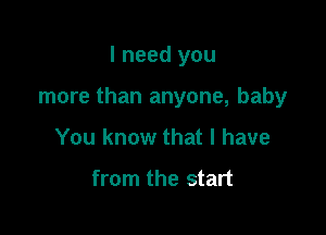 I need you

more than anyone, baby

You know that l have

from the start