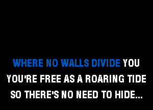 WHERE H0 WALLS DIVIDE YOU
YOU'RE FREE AS A ROARIHG TIDE
SO THERE'S NO NEED TO HIDE...