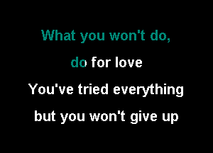 What you won't do,

do for love

You've tried everything

but you won't give up