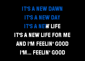 IT'S 11 NEW DAWN
IT'SA NEW DAY
IT'SA NEW LIFE

IT'S A NEW LIFE FOR ME
AND I'M FEELIN' GOOD

I'M... FEELIH' GOOD I