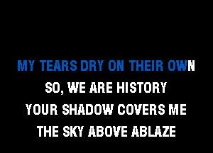 MY TEARS DRY ON THEIR OWN
SO, WE ARE HISTORY
YOUR SHADOW COVERS ME
THE SKY ABOVE ABLAZE