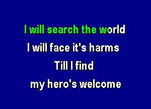 I will search the world

I will face it's harms
Till I find

my hero's welcome
