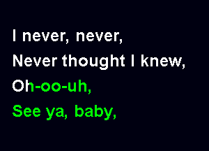 I never, never,
Never thought I knew,

Oh-oo-uh,
See ya, baby,