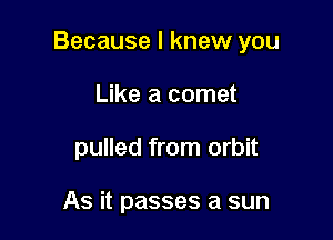 Because I knew you

Like a comet
pulled from orbit

As it passes a sun