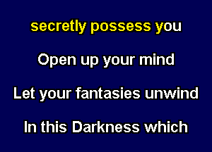 secretly possess you
Open up your mind
Let your fantasies unwind

In this Darkness which