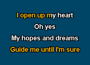 I open up my heart

Oh yes
My hopes and dreams

Guide me until I'm sure