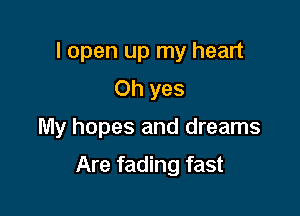 I open up my heart
Oh yes

My hopes and dreams

Are fading fast