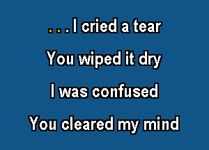 . . . I cried a tear
You wiped it dry

I was confused

You cleared my mind