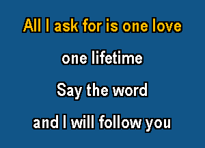 All I ask for is one love
one lifetime

Say the word

and I will follow you