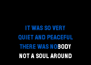 IT WAS SO VERY

QUIET MID PEACEFUL
THERE WAS NOBODY
NOT A SOUL AROUND