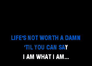 LIFE'S NOT WORTH A DAMN
'TIL YOU CAN SAY
I AM WHAT I AM...