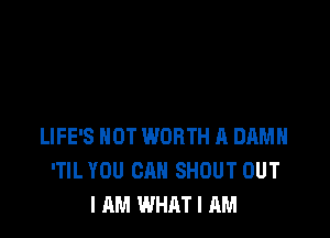 LIFE'S NOT WORTH A DAMN
'TIL YOU CAN SHOUT OUT
I AM WHAT I AM