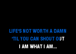 LIFE'S NOT WORTH A DAMN
'TIL YOU CAN SHOUT OUT
I AM WHAT I AM...