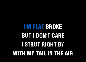 I'M FLAT BROKE

BUTI DON'T CARE
I STRUT RIGHT BY
WITH MY TAIL IN THE AIR