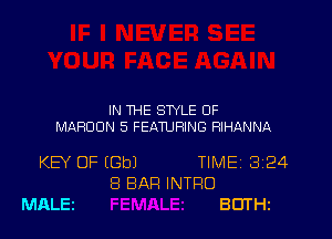 IN THE STYLE OF
MAROON 5 FEATURING HHANNA

KEY OF (Gbl TIMEi 324
8 BAP! INTRO
MALEz BUTHZ