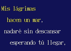 Mis lagrimas
hacen un mar,

nadar Sin descansar

esperando ta llegar,