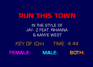 IN THE STYLE 0F
JAY- Z FEAT FHHANNA

8 KANYE WEST
KEY OF (Cm) TIMEI 4i44
MALEz BUTHZ