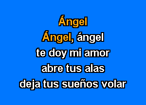 Angel
Angel, mgel

te doy mi amor
abre tus alas
deja tus sueraos volar