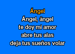 Angel
Angel, mgel

te doy mi amor
abre tus alas
deja tus sueraos volar