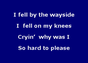 I fell by the wayside

I fell on my knees
Cryin' why was I

80 hard to please