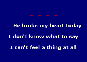 He broke my heart today

I don't know what to say

I can't feel a thing at all