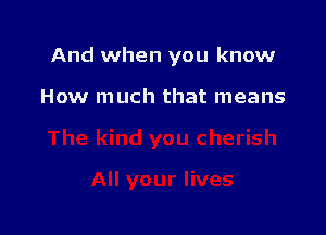 And when you know

How much that means