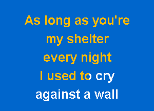 As long as you're
my shelter

every night
I used to cry
against a wall