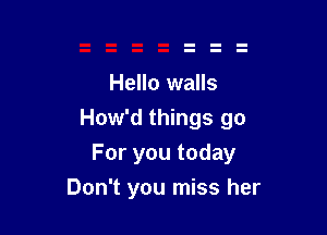 Hello walls

How'd things go

For you today
Don't you miss her