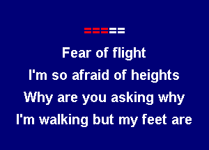 Fear of flight

I'm so afraid of heights
Why are you asking why
I'm walking but my feet are