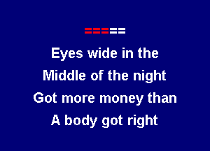 Eyes wide in the
Middle of the night

Got more money than
A body got right