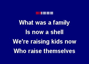 What was a family

Is now a shell
We're raising kids now
Who raise themselves
